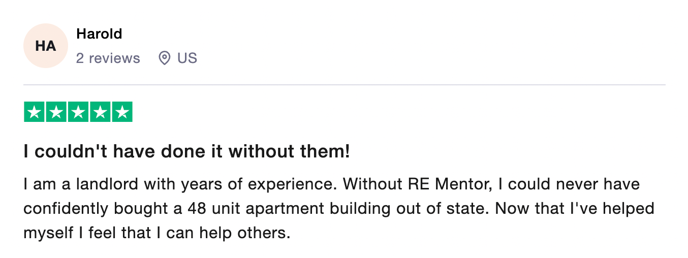 Harold: 48-unit out-of-state purchase possible with RE Mentor training