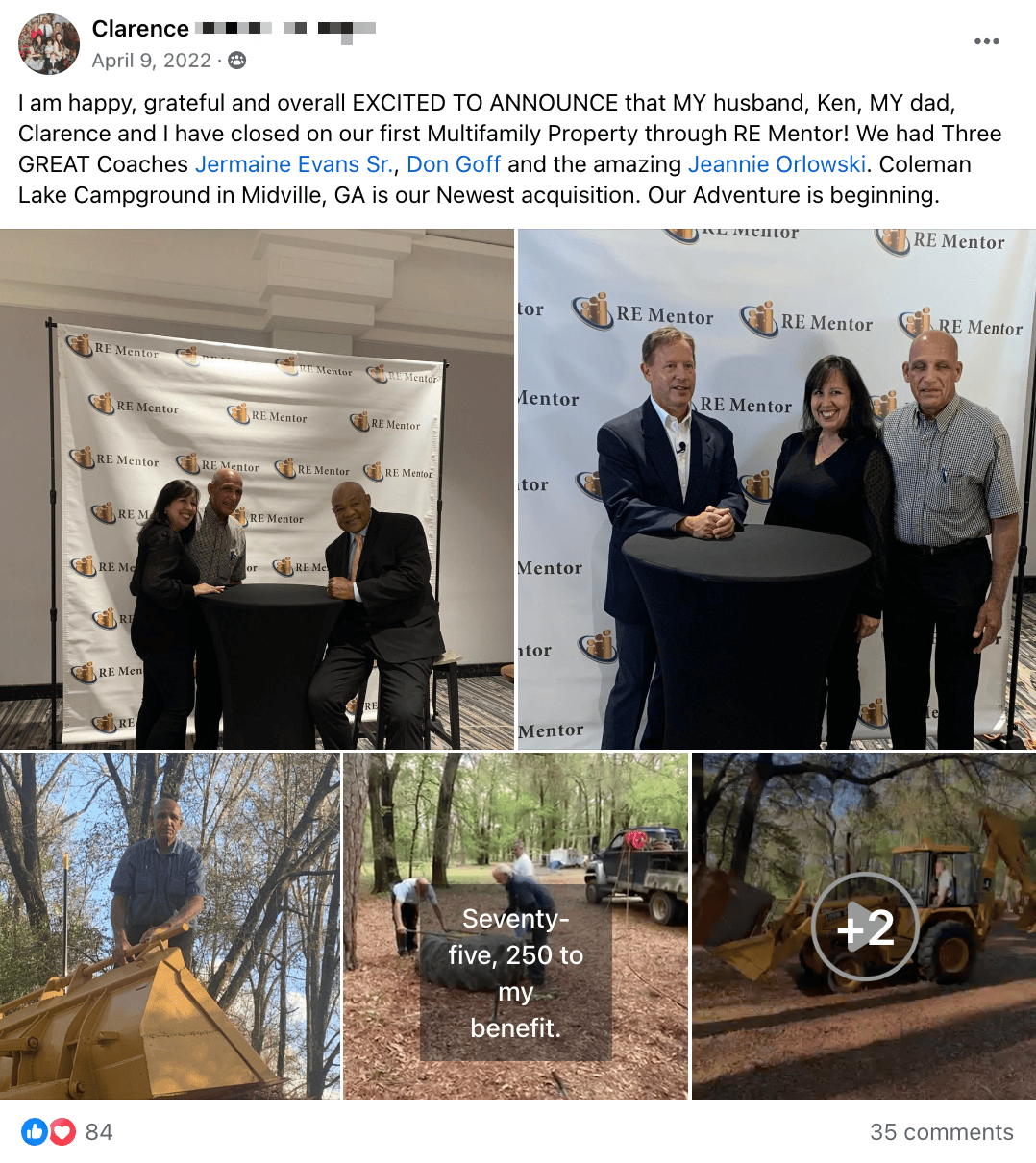 Clarence: first multifamily property closed through RE Mentor with coaches’ help